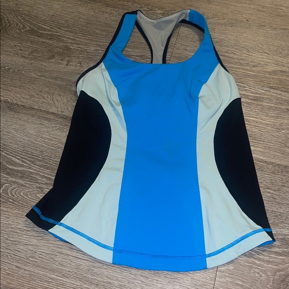 Lululemon Cardio Kick Tank workout shirt size 10 blue and black yoga running - Picture 2 of 7
